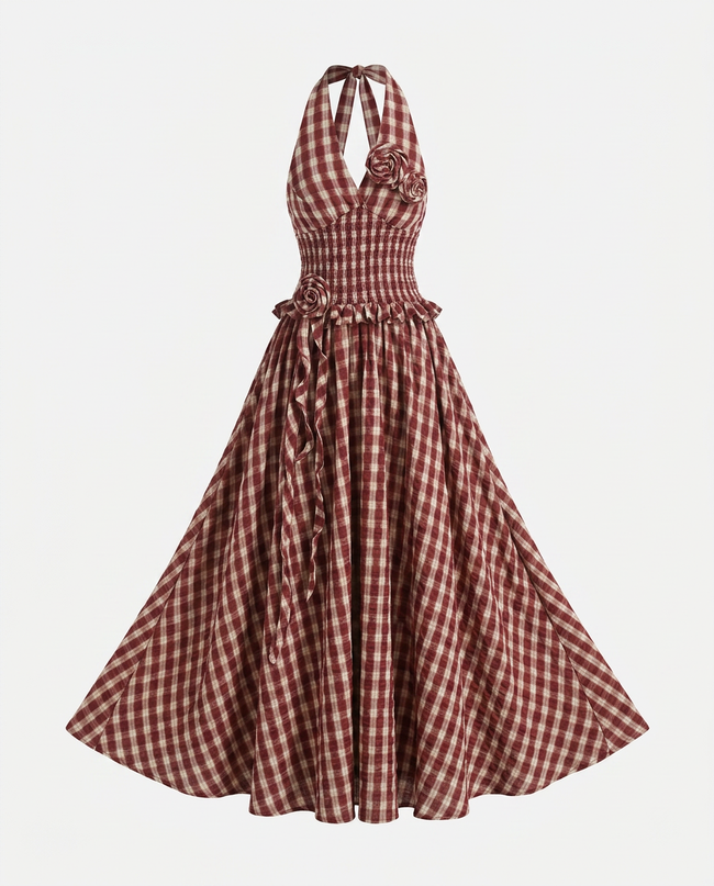 Sovereign Check Halter Maxi Dress Hover Image