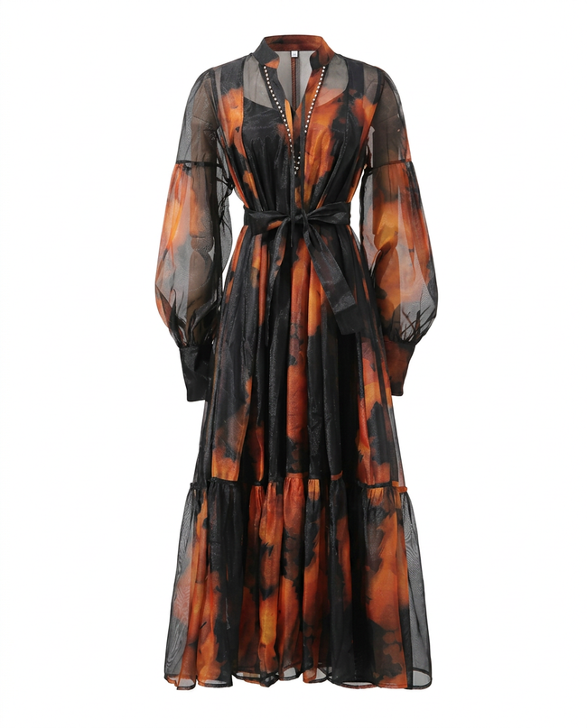 Magnetic Printed Colorblock Maxi Dress Hover Image