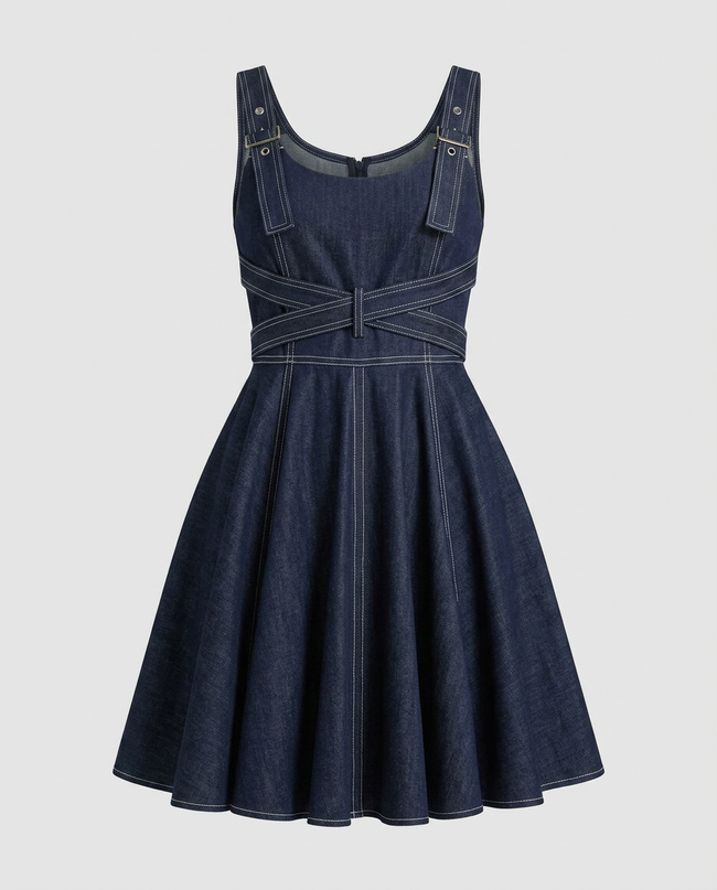 Daring Denim Flared Mini Dress Hover Image