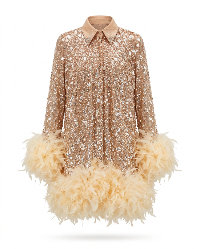 Luminous Sequin Feather Mini Dress Hover Image