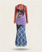 Resilient Plaid Patchwork Mesh Maxi Dress