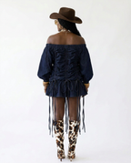 Brave Ruched Denim Mini Dress