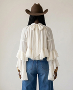 Radiant Mesh Lace Flare Blouse