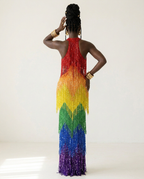 [PRE ORDER] Vibrant Rainbow Fringe Mesh Maxi Dress