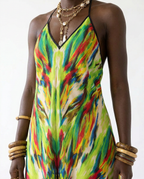 Vibrant Printed Halter Maxi Dress