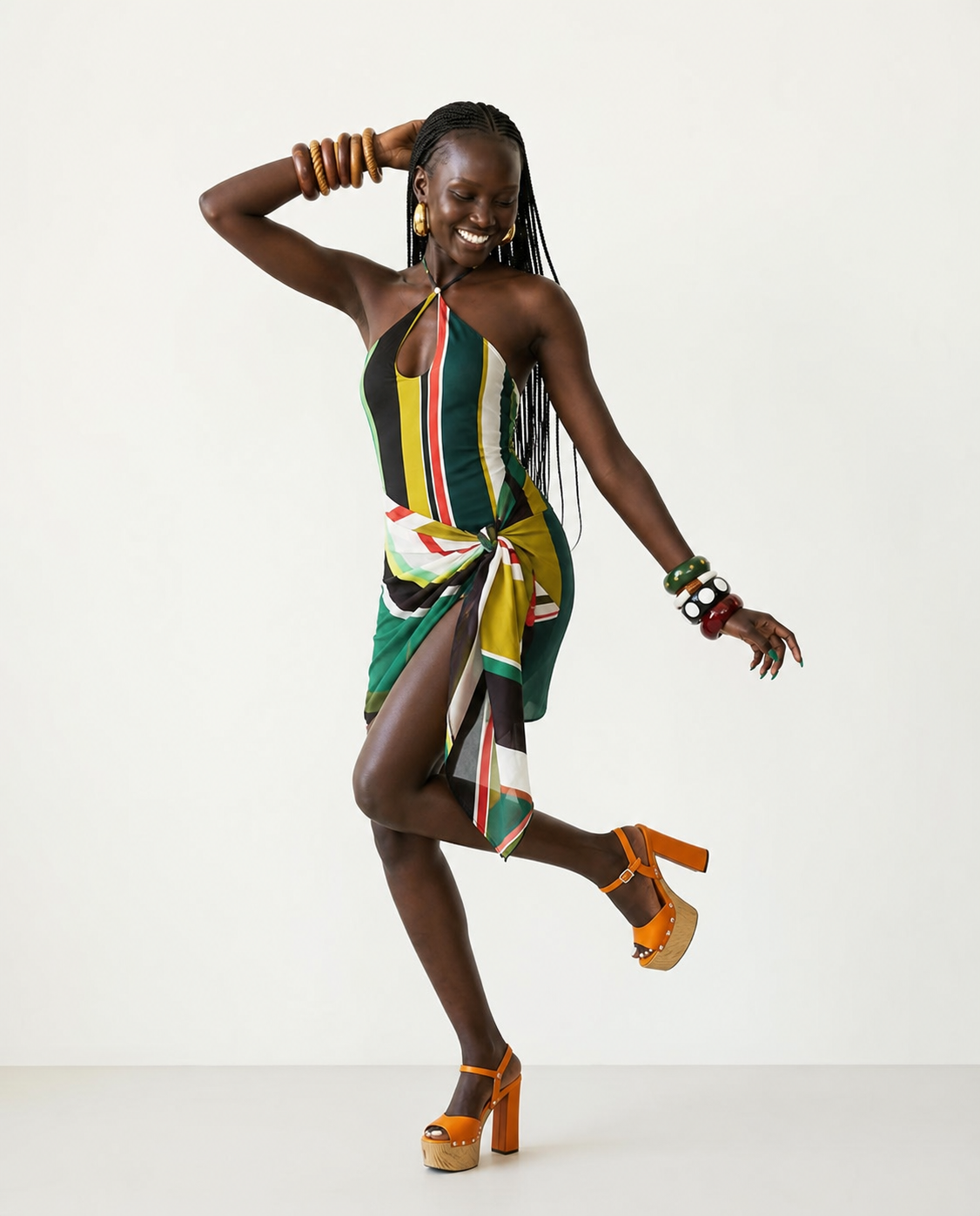 Audacious Multi-Stripe Halter Swimsuit