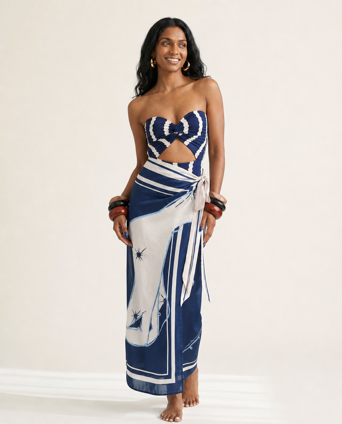 Daring Striped Cutout Swimsuit
