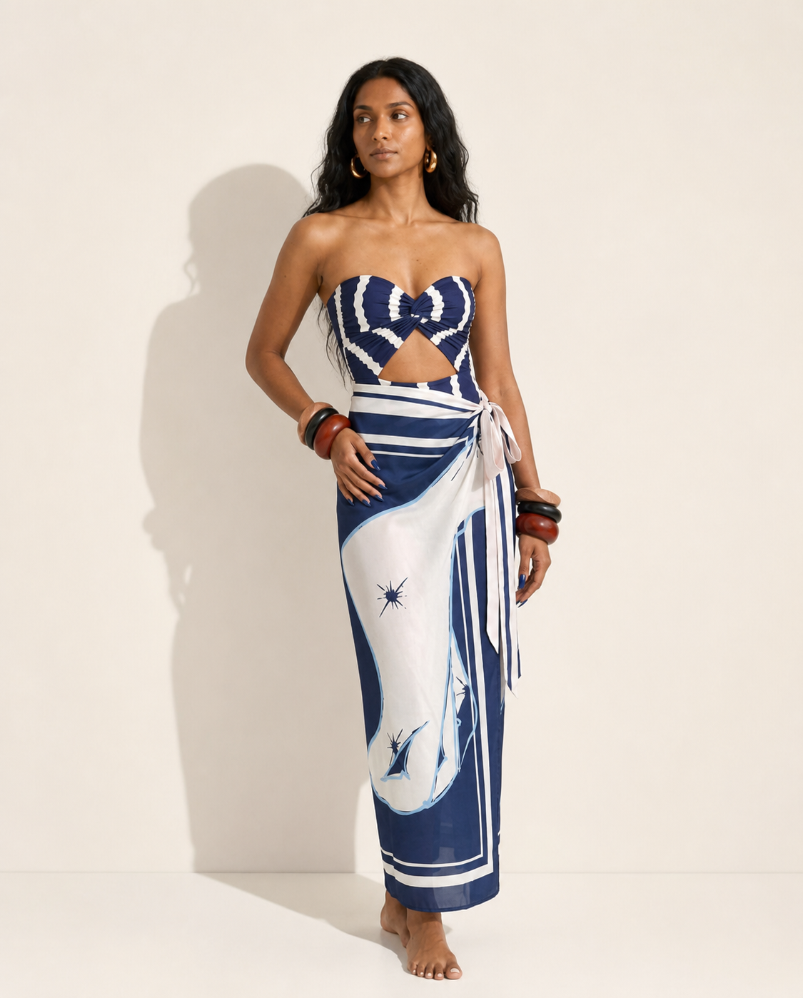 Daring Striped Cutout Swimsuit
