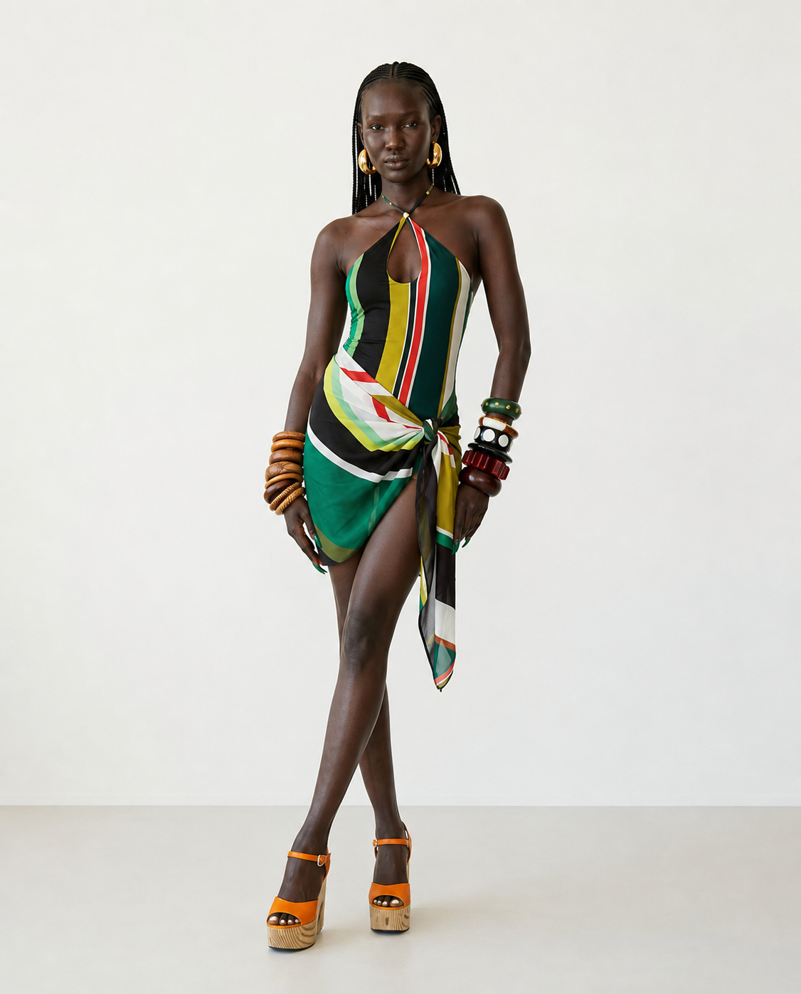 Audacious Multi-Stripe Halter Swimsuit