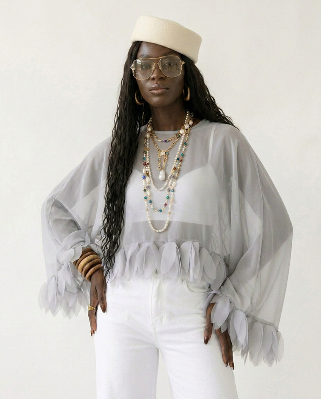 Audacious Sheer Tassel Spliced Blouse Hover Image