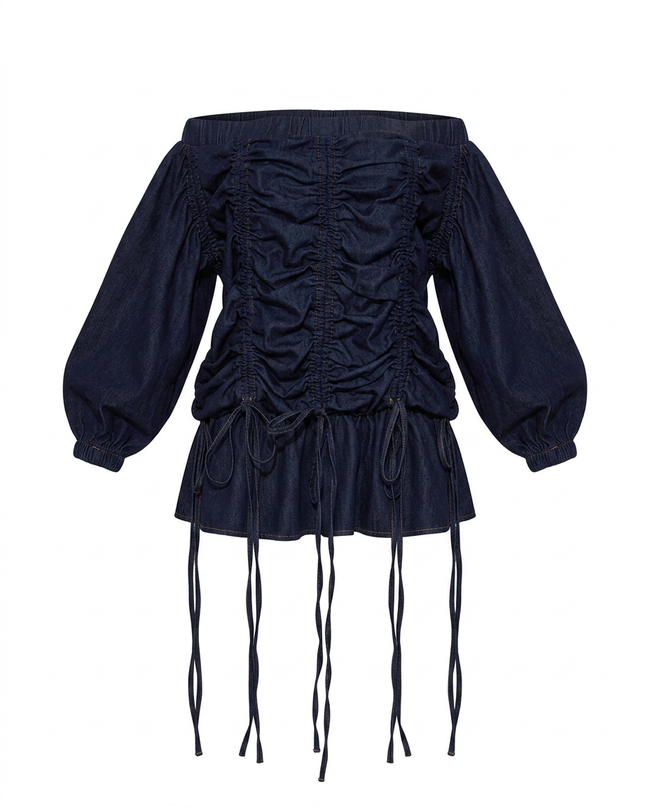 Brave Ruched Denim Mini Dress Hover Image