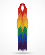 [PRE ORDER] Vibrant Rainbow Fringe Mesh Maxi Dress
