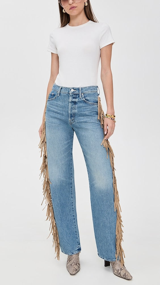 Fringe Half Pipe Button Sneak Jeans