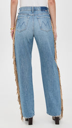 Fringe Half Pipe Button Sneak Jeans