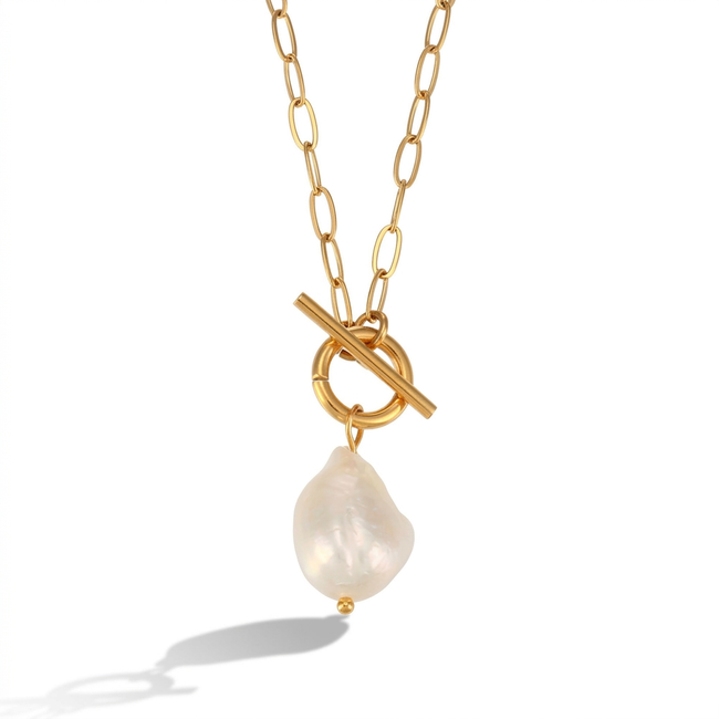 Graceful Gold-Plated Pearl Pendant Necklace Hover Image
