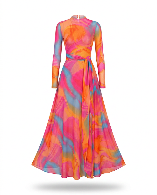 Vibrant Printed Mermaid Maxi Dress Hover Image