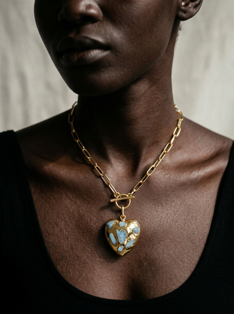 Worthy Gold Larimar Heart Drop Earrings