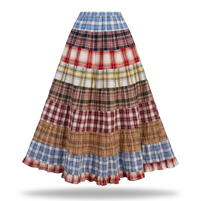 Wanderlust Plaid Patchwork Maxi Skirt Hover Image