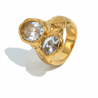 Golden Gold-Plated Zircon Statement Ring