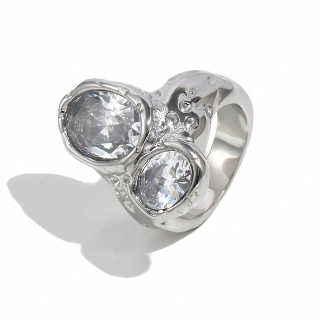 Golden Gold-Plated Zircon Statement Ring Hover Image
