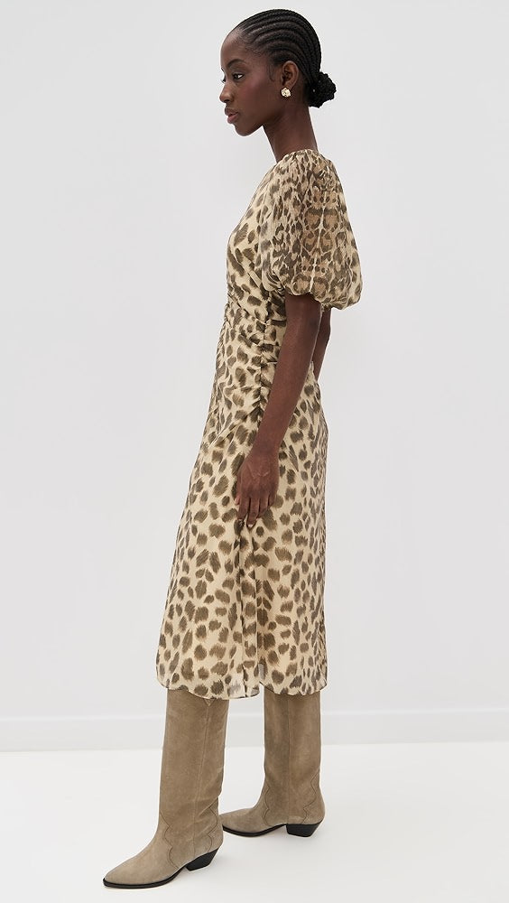 Claude Print Puff Sleeve Midi Dress