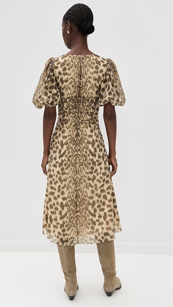 Claude Print Puff Sleeve Midi Dress