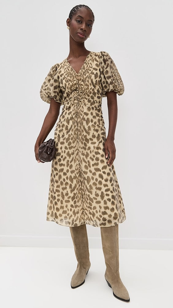 Claude Print Puff Sleeve Midi Dress