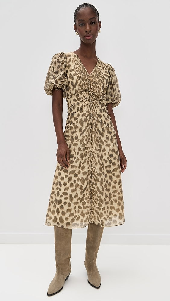 Claude Print Puff Sleeve Midi Dress