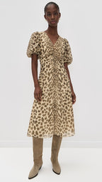Claude Print Puff Sleeve Midi Dress