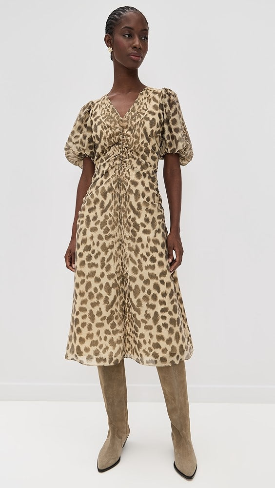 Claude Print Puff Sleeve Midi Dress