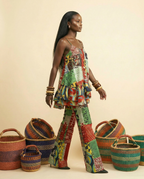 Nyanyi Ankara Faux Silk Tiered Camisole & Wide-Leg Trouser Set