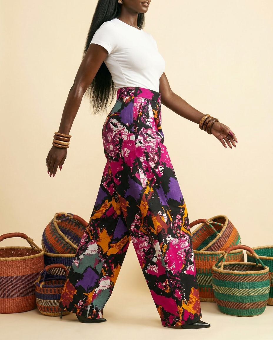 Oga Ankara High-Waisted Pants - Luxurious Flow & Comfort