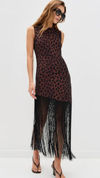 Casablanca Crepe Fringe Dress