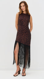 Casablanca Crepe Fringe Dress