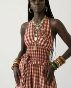 Sovereign Check Halter Maxi Dress