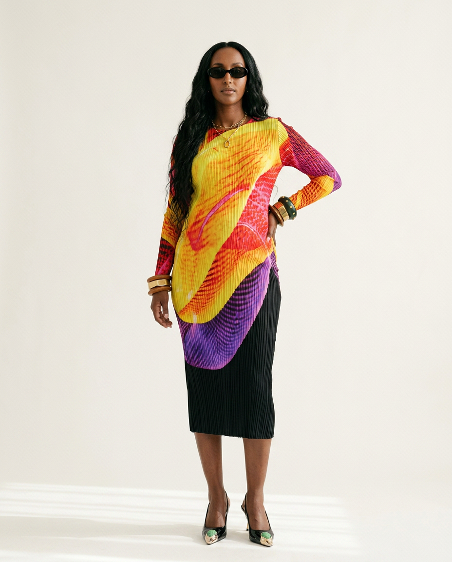 Vibrant Pleated Printed Maxi Dress