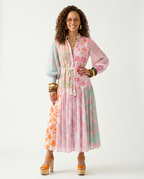 Vibrant Printed Pleated Maxi Dress