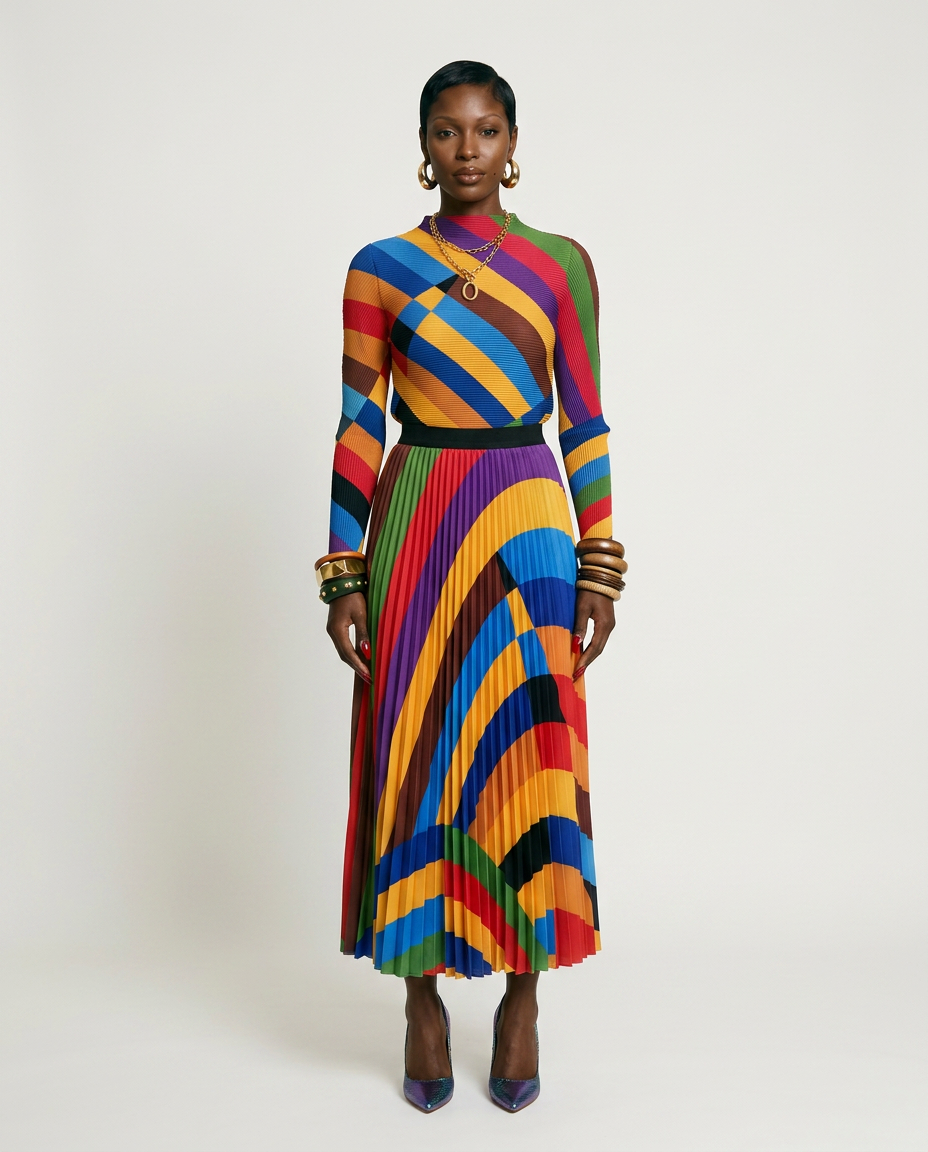 Vibrant Pleated Striped Two-Piece Set