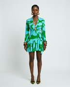 Vibrant Printed Ruffle Wrap Dress