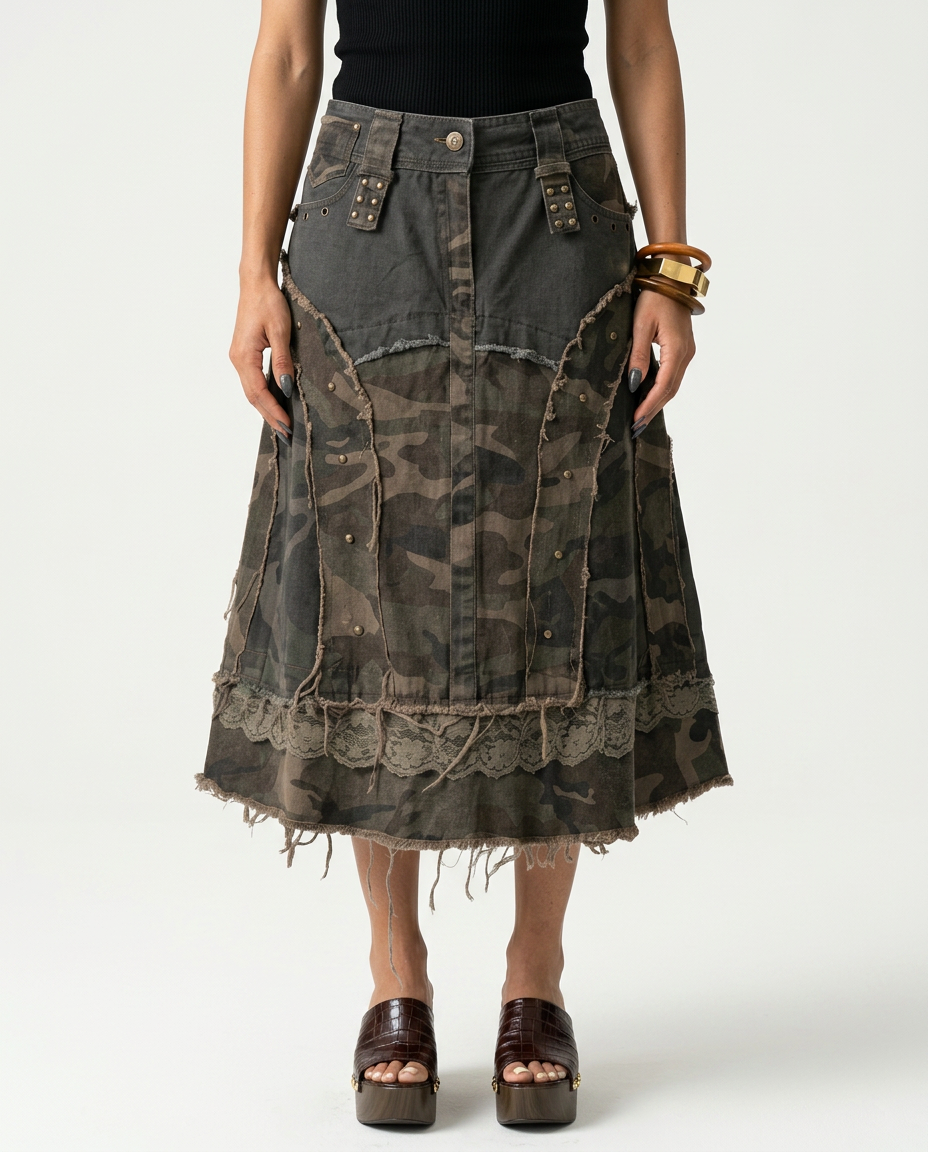 Daring Camouflage Lace Maxi Skirt