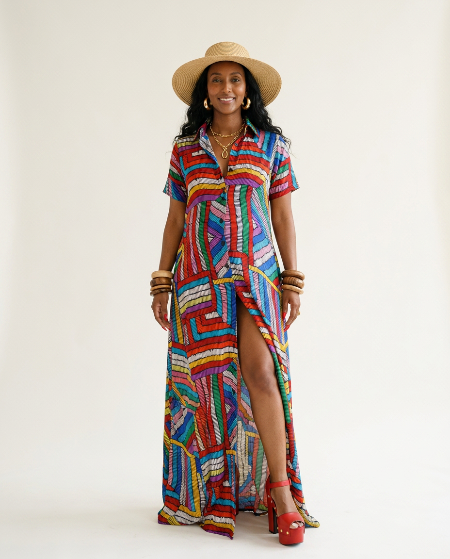 Ethereal Silk Ankara Kaftan Dress