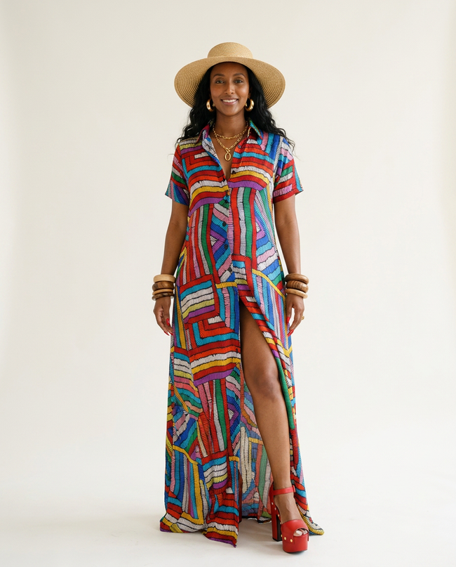 Ethereal Silk Ankara Kaftan Dress Hover Image