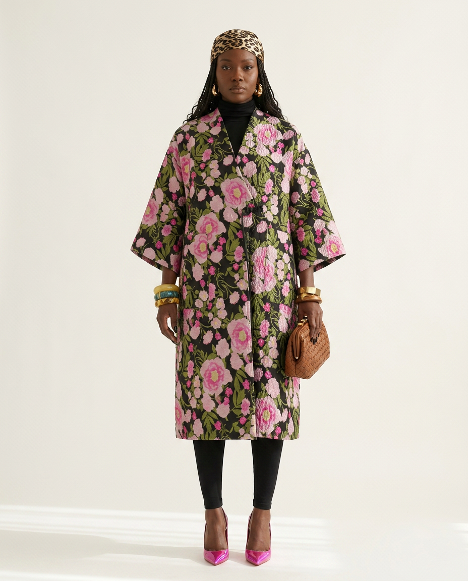 Vibrant Embroidered Floral Trench Coat