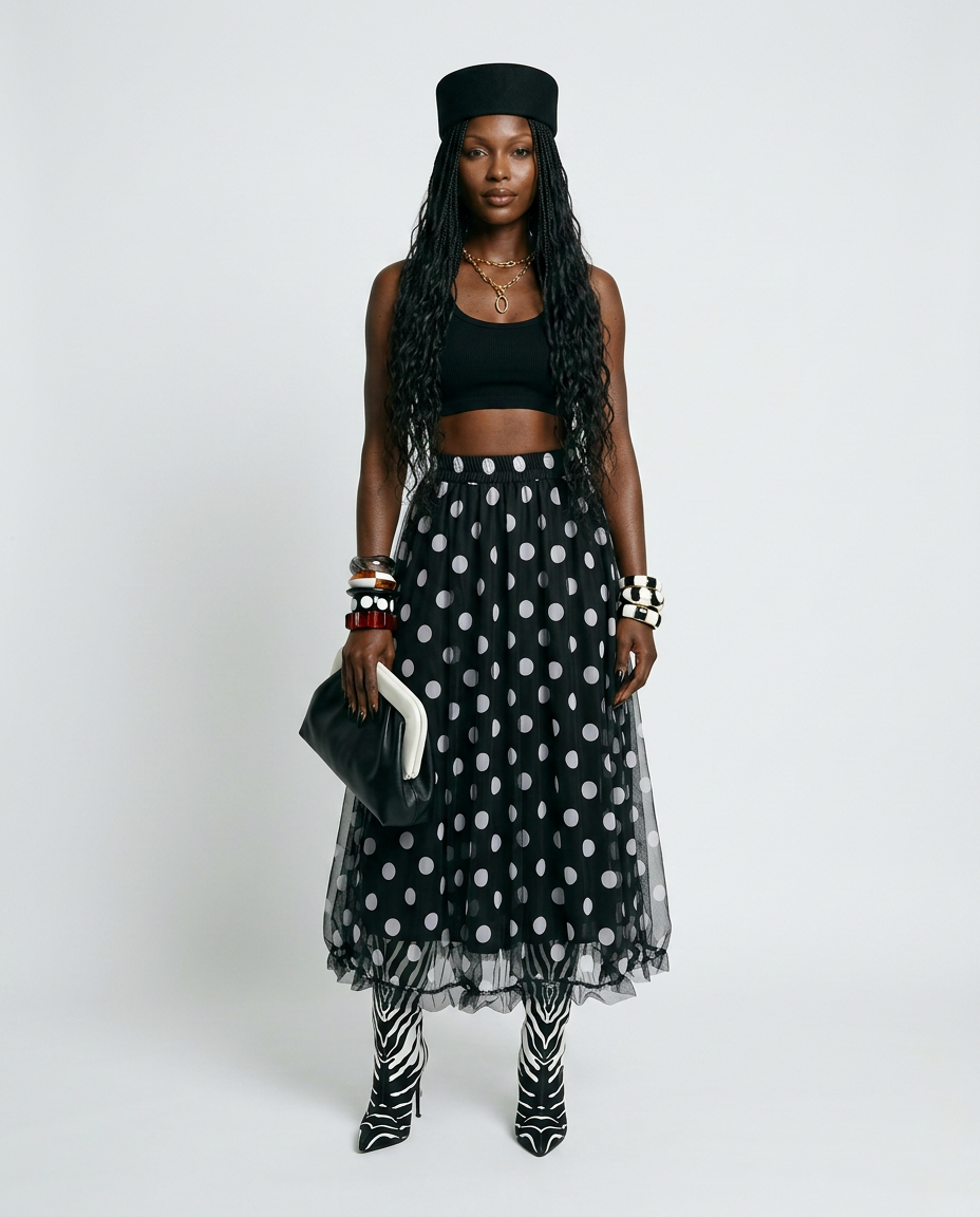 Confident Mesh Polka Dot Skirt