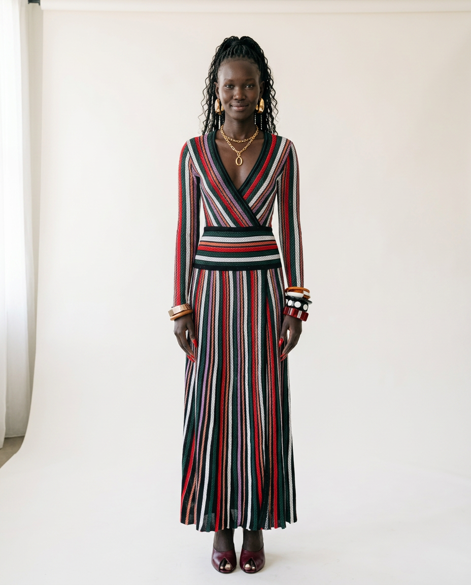 Vibrant Striped Knit Midi Dress