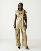 Divine Golden Pleated Two-Piece Set