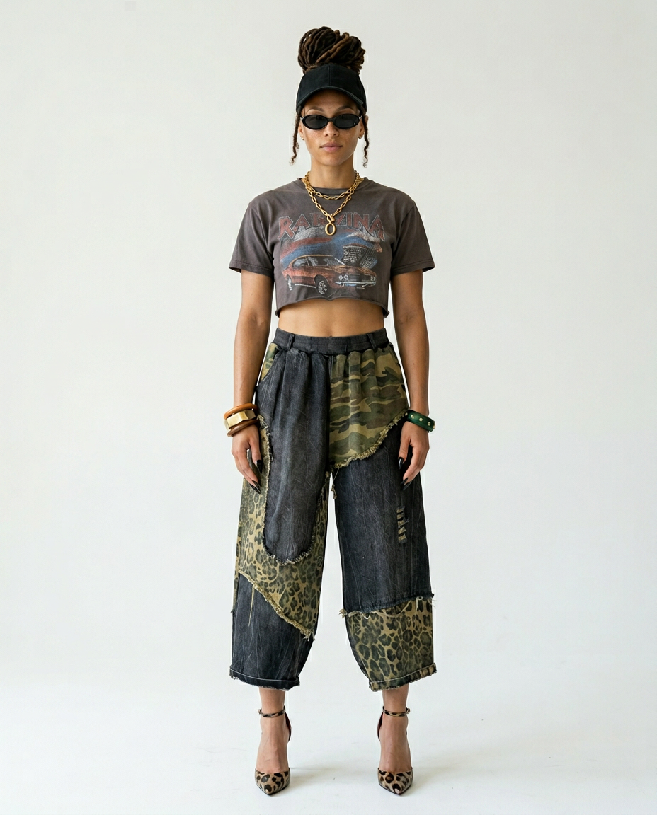 Audacious Camo Leopard Patchwork Jeans