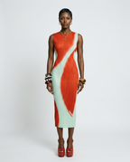 Vibrant Geometric Pleated Midi Dress