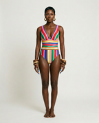 Vibrant Striped One-Piece Bikini Set