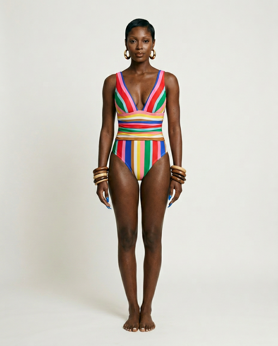 Vibrant Striped One-Piece Bikini Set